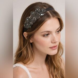 Urban Outfitters Beaded Crystal Lace Elastic Headband | Stretch Fit | Never Worn